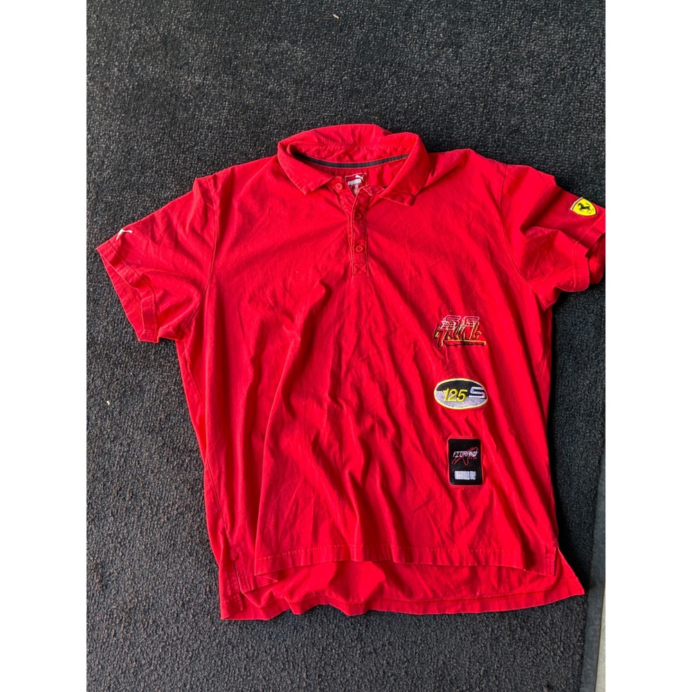 Puma Ferrari Scuderia Mens XXL Red Short Sleeve Polo Shirt Racing Patches F1